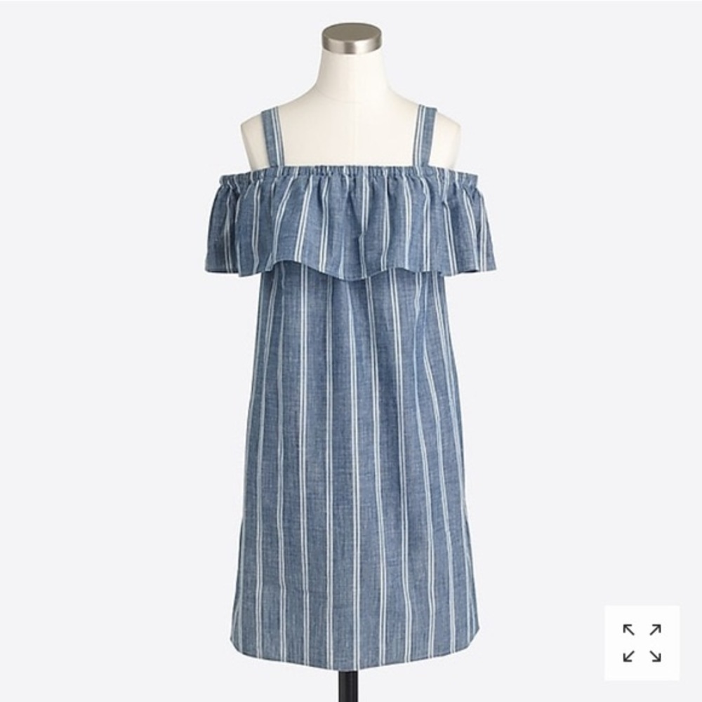J. Crew Factory Striped Chambray Ruffle-neck Dress